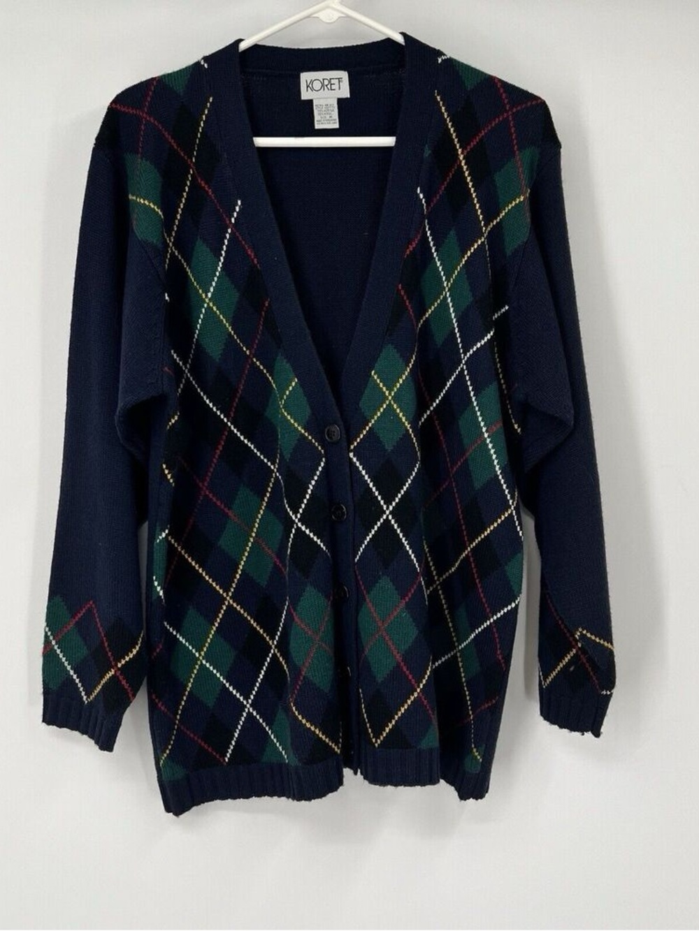 Koret Navy Argyle Button-Front Cardigan with Green and White Accents